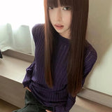 DERMEARNE Deeptown Vintage Hollow Out Women Sweaters Y2k Sexy See Through Striped Knitted Pullovers Jumpers Harajuku Loose Long Sleeve