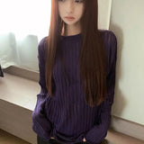 DERMEARNE Deeptown Vintage Hollow Out Women Sweaters Y2k Sexy See Through Striped Knitted Pullovers Jumpers Harajuku Loose Long Sleeve