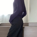 DERMEARNE Deeptown Vintage Hollow Out Women Sweaters Y2k Sexy See Through Striped Knitted Pullovers Jumpers Harajuku Loose Long Sleeve