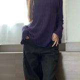 DERMEARNE Deeptown Vintage Hollow Out Women Sweaters Y2k Sexy See Through Striped Knitted Pullovers Jumpers Harajuku Loose Long Sleeve