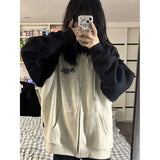 DERMEARNE Deeptown Vintage Hoodies Women Casual Korean Preppy Style Oversized Basic Zip Up Sweatshirts Autumn Chic Female Harajuku Fashion