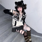 DERMEARNE Deeptown Y2K Gothic Vintage Zipper Women Sweater Embroidery Harajuku Hooded Cardigan Japanese 2000s Style Autumn Punk Knitwear