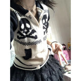 DERMEARNE Deeptown Y2K Gothic Vintage Zipper Women Sweater Embroidery Harajuku Hooded Cardigan Japanese 2000s Style Autumn Punk Knitwear