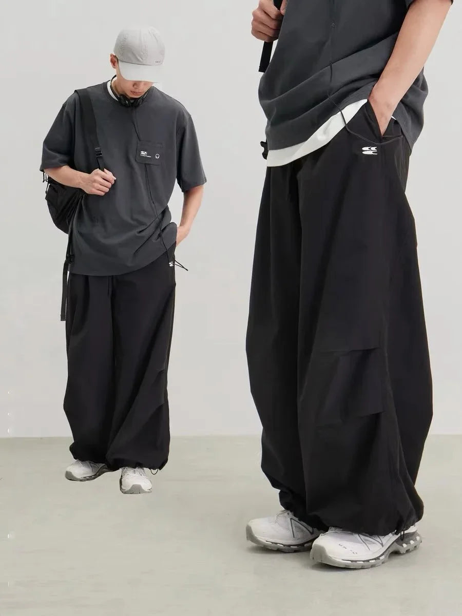 DERMEARNE Deeptown Y2k Harajuku Vintage Parachute Pants Women Oversize Baggy Hippie Streetwear Pleated Joggers Trousers Kpop 90s Aesthetic