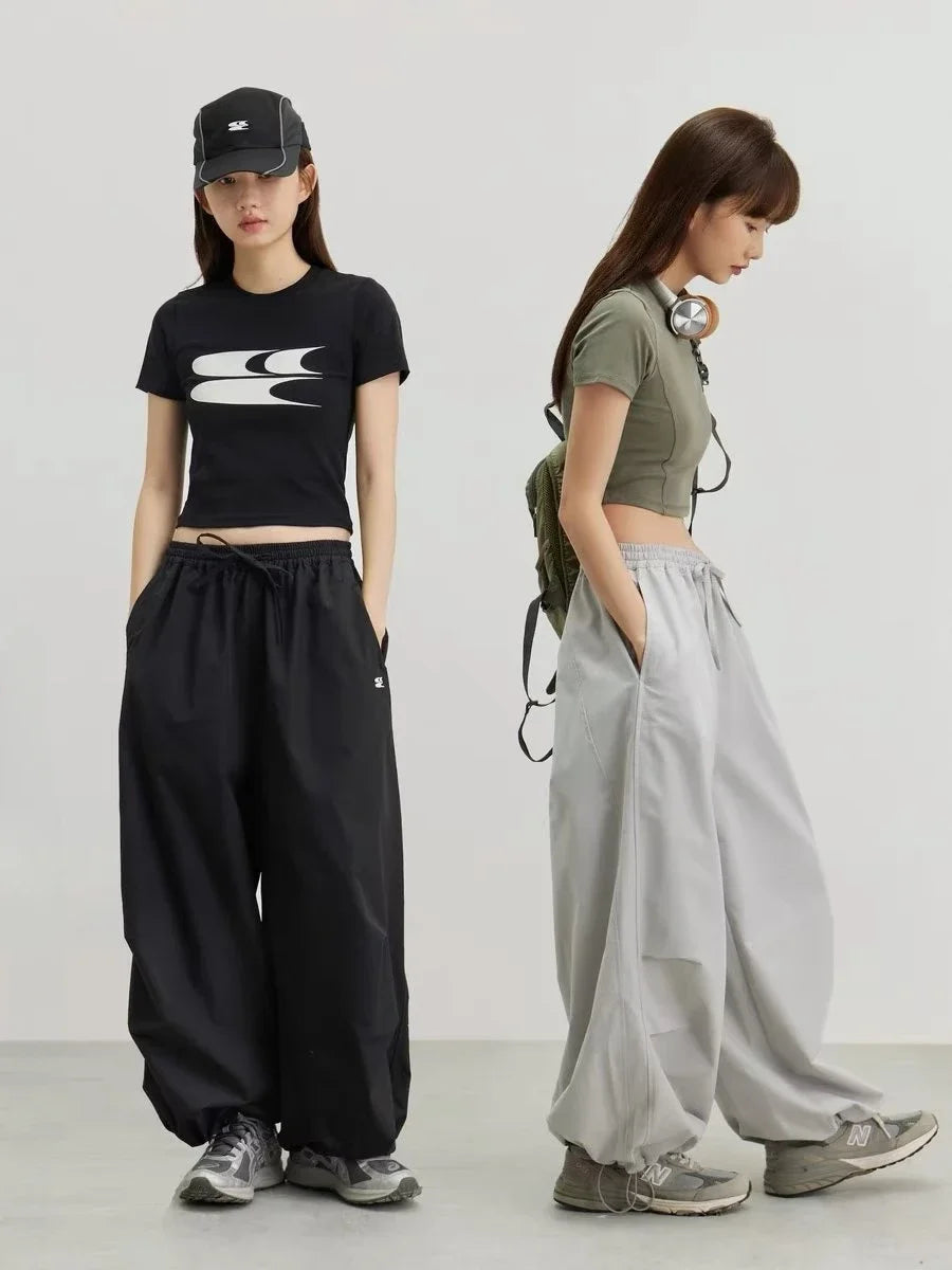 DERMEARNE Deeptown Y2k Harajuku Vintage Parachute Pants Women Oversize Baggy Hippie Streetwear Pleated Joggers Trousers Kpop 90s Aesthetic