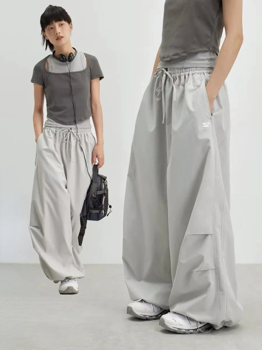 DERMEARNE Deeptown Y2k Harajuku Vintage Parachute Pants Women Oversize Baggy Hippie Streetwear Pleated Joggers Trousers Kpop 90s Aesthetic