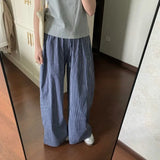 DERMEARNE Deeptown Y2k Vintage Basic Striped Women's Casual Pants Elastic Waist Korean Fashion Slacks Loose Summer Trousers Streetwear