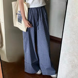 DERMEARNE Deeptown Y2k Vintage Basic Striped Women's Casual Pants Elastic Waist Korean Fashion Slacks Loose Summer Trousers Streetwear