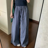 DERMEARNE Deeptown Y2k Vintage Basic Striped Women's Casual Pants Elastic Waist Korean Fashion Slacks Loose Summer Trousers Streetwear