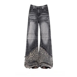 DERMEARNE Deeptown Y2k Vintage Patchwork Leopard Women Jeans Harajuku Washed Wide Leg Korean Fashion Denim Pants Baggy Trousers Streetwear