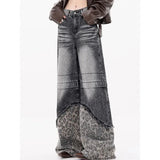 DERMEARNE Deeptown Y2k Vintage Patchwork Leopard Women Jeans Harajuku Washed Wide Leg Korean Fashion Denim Pants Baggy Trousers Streetwear