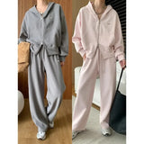 DERMEARNE Double zipper lazy casual hooded sweatshirt drawstring wide leg pants suit early autumn new style