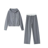 DERMEARNE Double zipper lazy casual hooded sweatshirt drawstring wide leg pants suit early autumn new style