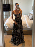 DERMEARNE Elegant Leopard Slip A-line Long Dress Women Y2K Backless Tube Tops Floor-length Beach Vacation Robes 2025 Summer Lady Dresses