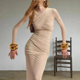 DERMEARNE Elegant Mesh Patchwork Long Dresses Bodycon Package Hip Party Club Evening Dress Sexy Double Layer Perspective Vestidos Clothing