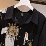 DERMEARNE Elegant Print Dresses Women Korean Fashion Long Sleeve Vintage Belt Shirt Dress Business Casual Office Lady Irregular Midi Dress