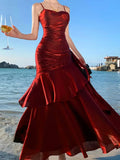 DERMEARNE Elegant Ruffles Party Dress for Women Sexy Spaghetti Strap Sleeveless Princess Evening Dresses Summer Holiday Beach Vestidos New