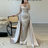 DERMEARNE Elegant Sequin Patchwork Slim Banquet Dress Lady Temperament Long Sleeved Pleated A-line Dress 2025 New Year Women Evening Dress