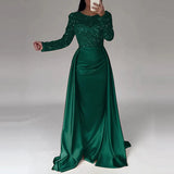 DERMEARNE Elegant Sequin Patchwork Slim Banquet Dress Lady Temperament Long Sleeved Pleated A-line Dress 2025 New Year Women Evening Dress