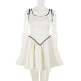 DERMEARNE Elegant Sleeveless Patchwork Short Dresses Women Sexy Low Out Slim Sling Pleated Dress Lady Chic High Street Party Vestidos