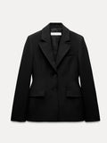 DERMEARNE Elegant Slim Blazer Women Lapel Shoulder Pad Single Breasted Coats Female 2025 Spring New Long Sleeves Pockets Outwears Lady