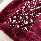 DERMEARNE Elegant Stand Neck Vintage Long Sleeve Chic Rhinestone Slim Split Velvet Dress Korean High Street Evening Autumn Winter Clothing