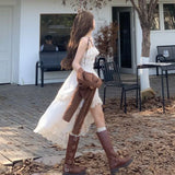 DERMEARNE Elegant Sweet High Waist Ruched White Strap Dresses+ Y2k E-Girl Slim Fit Long Sleeve Coat Women Spring New Two Piece Sets