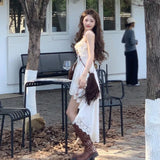 DERMEARNE Elegant Sweet High Waist Ruched White Strap Dresses+ Y2k E-Girl Slim Fit Long Sleeve Coat Women Spring New Two Piece Sets