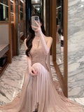 DERMEARNE Elegant Wedding Evening Party Midi Dresses for Women 2025 Summer New Spliced Mesh French Sexy Sleeveless Pink Female Clothing