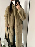 DERMEARNE Environmentally Friendly Fur and Fur Integrated Medium Long Thick Mink Fur Over the Knee Lazy Style Fur Coat for Women