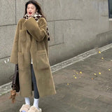 DERMEARNE Environmentally Friendly Fur and Fur Integrated Medium Long Thick Mink Fur Over the Knee Lazy Style Fur Coat for Women