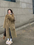 DERMEARNE Environmentally Friendly Fur and Fur Integrated Medium Long Thick Mink Fur Over the Knee Lazy Style Fur Coat for Women