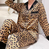 DERMEARNE Europe & American Retro Leopard Women's Pajamas Elegant Trendy Print Lazy Fashion Sleepwear 2025 New Summer 2pcs Casual Homewear