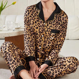 DERMEARNE Europe & American Retro Leopard Women's Pajamas Elegant Trendy Print Lazy Fashion Sleepwear 2025 New Summer 2pcs Casual Homewear