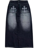 DERMEARNE European and American vintage wash do old jeans men Y2k street fashion pocket cross embroidery wide leg pants Punk trend pants