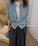 DERMEARNE Fake two 100% pure cashmere sweater cardigan dark grey high-grade wool knit coat top