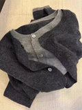DERMEARNE Fake two 100% pure cashmere sweater cardigan dark grey high-grade wool knit coat top