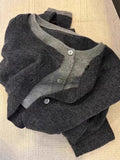 DERMEARNE Fake two 100% pure cashmere sweater cardigan dark grey high-grade wool knit coat top