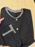 DERMEARNE Fake two 100% pure cashmere sweater cardigan dark grey high-grade wool knit coat top