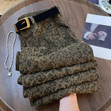 DERMEARNE Fashion American High Street Leopard Jeans Female 2025 New Autumn and Winter Anchorage Multi-color Straight Casual Wideleg Pants