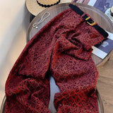 DERMEARNE Fashion American High Street Leopard Jeans Female 2025 New Autumn and Winter Anchorage Multi-color Straight Casual Wideleg Pants
