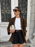 DERMEARNE Fashion Brown With Double Pocket Blazer Jacket Woman Single Breasted Long Sleeve Short Coat 2024 Lady Autumn High Street Outwear