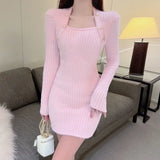 DERMEARNE Fashion Korean Mini Dresses Female Autumn Winter 2024 Sexy Bodycon  Wrap White Short Women's Sweater Knitted One-piece Dress Hit