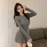 DERMEARNE Fashion Korean Mini Dresses Female Autumn Winter 2024 Sexy Bodycon  Wrap White Short Women's Sweater Knitted One-piece Dress Hit