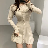 DERMEARNE Fashion Korean Mini Dresses Female Autumn Winter 2024 Sexy Bodycon  Wrap White Short Women's Sweater Knitted One-piece Dress Hit