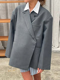 DERMEARNE Fashion Lapel Suit Jacket for Women Casual Loose Long Sleeve Office Lady Coat 2025 New Chic Autumn Single Button Oversize Jacket