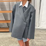 DERMEARNE Fashion Lapel Suit Jacket for Women Casual Loose Long Sleeve Office Lady Coat 2025 New Chic Autumn Single Button Oversize Jacket