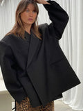 DERMEARNE Fashion Lapel Suit Jacket for Women Casual Loose Long Sleeve Office Lady Coat 2025 New Chic Autumn Single Button Oversize Jacket
