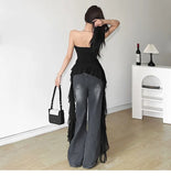 DERMEARNE Fashion Sexy Slim Fit Strapless Vest for Women Summer Irregular Patchwork Ruffles Tank Top 2025 All-match White Tops Mujer Dress