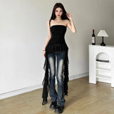 DERMEARNE Fashion Sexy Slim Fit Strapless Vest for Women Summer Irregular Patchwork Ruffles Tank Top 2025 All-match White Tops Mujer Dress